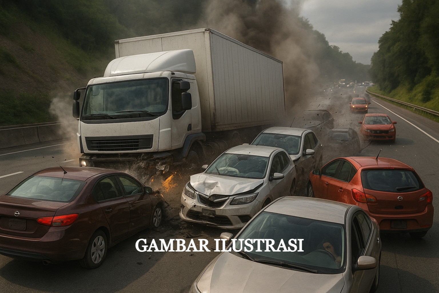 Truk Rem Blong Menabrak 7 Kendaraan Dan Mewaskan 2 Orang