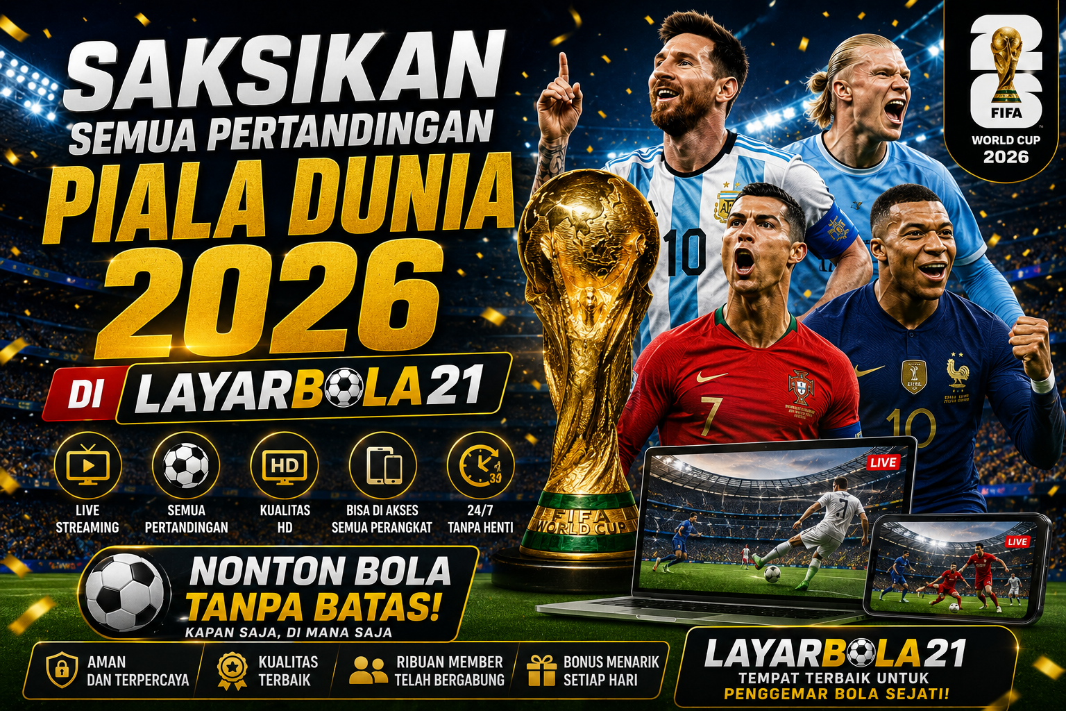 Saksikan Semua Pertandingan Piala Dunia 2026 di LAYARBOLA21